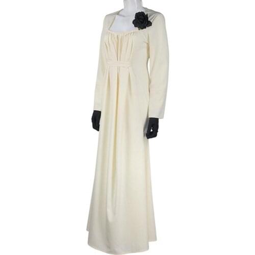 Halloween Long Sleeve Solid Color Party Dress Women Square Neck Waist Tight Cosplay Dress Lady Costume White XXL