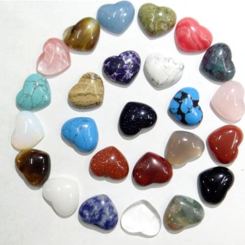 20pcs natural stone Heart-shaped cabochons No Hole agates Quartz crystal beads 15x18mm For DIY Making Jewelry accessories