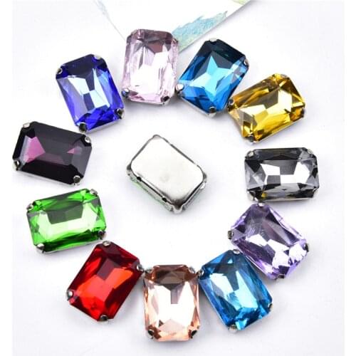 30pcs/Lot 10*14mm Rectangle Stones Crystal Rhinestone with Silver Claw 4 Holes Sew on Stone for Garment Shoes Bags Accessories