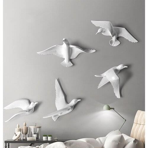 3D seagull wall decoration statue Resin Fashion Wall Sticker Animal statues, murals, TV background home decoration Bird statue