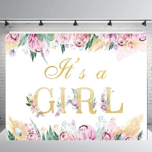 BEIPOTO Its Girl Baby shower photography backdrops flower photo background party decoration dessert table banner booth B-454