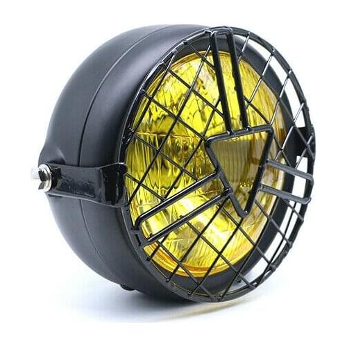 Side Mount Metal Grill Arrow style Cover Amber Retro Headlight Cafe Racer Bobber