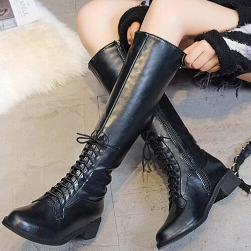Large size 42 Women boots Knee High Boots Women Winter shoes Plush 2020 New Leather Zipper Straps Rubber Boots Ladies