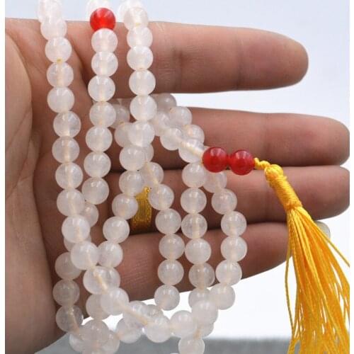 Natural 6mm stone Buddhist white jade 108 Prayer Beads Mala Bracelet Necklace AA jade Jewelry crystal