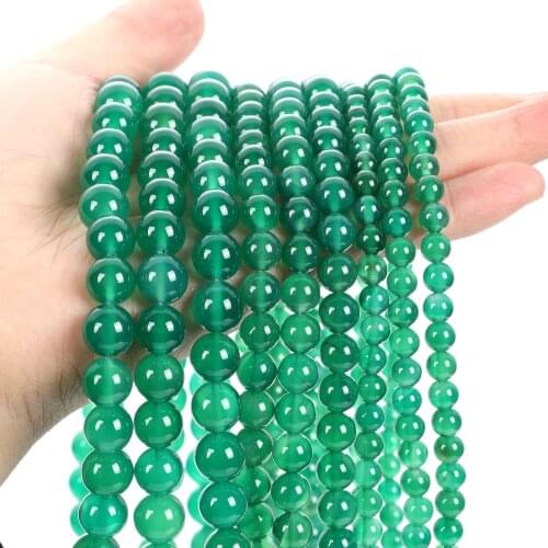 Smooth Green Agates Natural Stone Beads Loose Round Spacer Bead For Jewelry Making Bracelet DIY Charm Accessories 4/6/8/10/12MM
