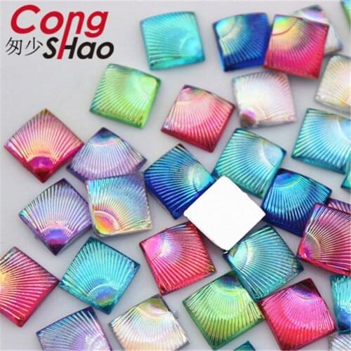 Cong Shao 200pcs 10mm AB Color Flatback crystal Square Shape Stone Acrylic Rhinestone For DIY costume Wedding Decoration CS572