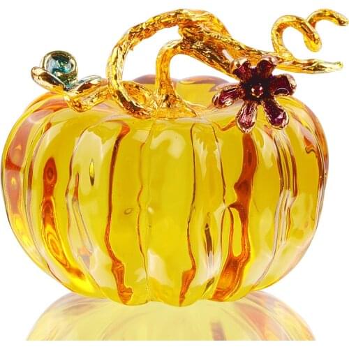Art Glass Pumpkin Keepsake Figurine Fall Harvest Thanksgiving Halloween Tabletop Decoration Home Office Ornament (Small)