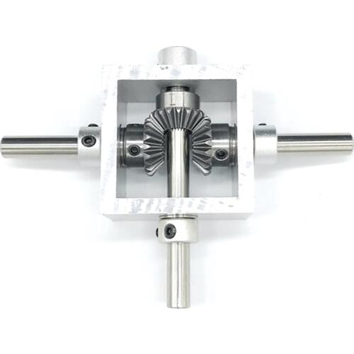 90 Degree Right Angle Transmission Reversing Gearbox Dual Output Shaft Bevel Gear Angle Converter Speed Ratio 1:1 Alloy Frame