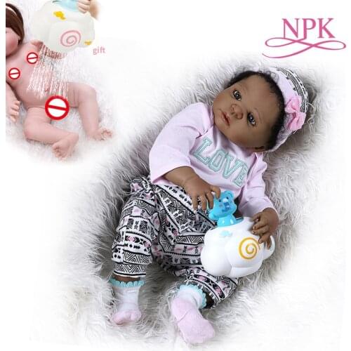 56CM African American reborn baby girl doll in black full body soft silicone bebe doll reborn Bath toy Anatomically Correct