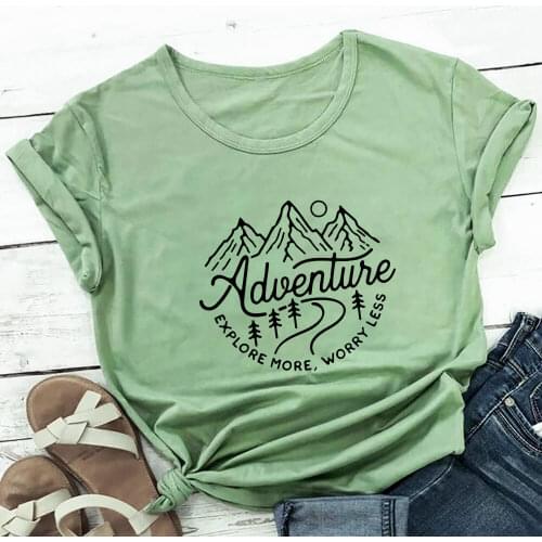Explore More Worry Less Print 100%Cotton Women Tshirt New Arrvial Summer Casual Short Sleeve Top Adventure Shirt Hiking Tee
