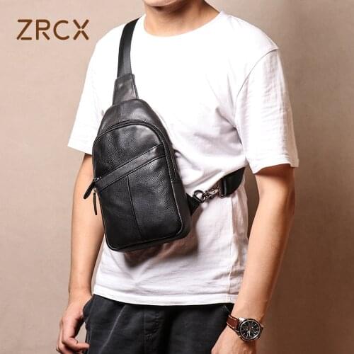 ZRCX Genuine Leather Small Chest Bag Mens Waist Bag Messenger Bag Leather Casual Backpack Youth Sports Diagonal Tide Bag