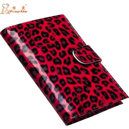 Small Red Leopard Pattern Buckled Card Pu Leather Soft Passport Cover Credit Card Holder Passport Holder With Traveling