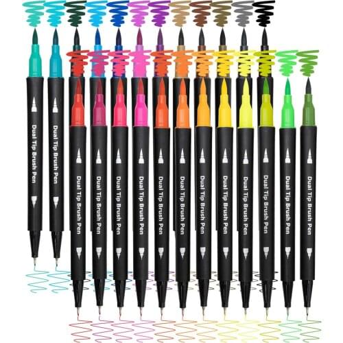 Dual Brush Marker Pens for Coloring,12 Colored Markers,Fine Point and Brush Tip Art Markers for Kids Adult Coloring Books
