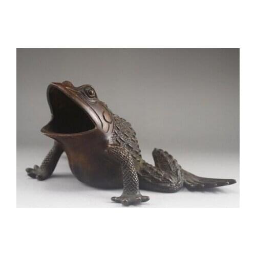 Copper Brass CHINESE crafts Asian Exquisite Chinese old BRASS Frog Statue box Ashtray