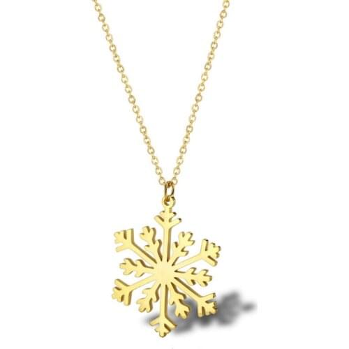 Minimalist Titanium Steel Snowflake Necklace Pendants Snow Flower Chain Choker Jewelry for Women Male New Year Christmas Gift