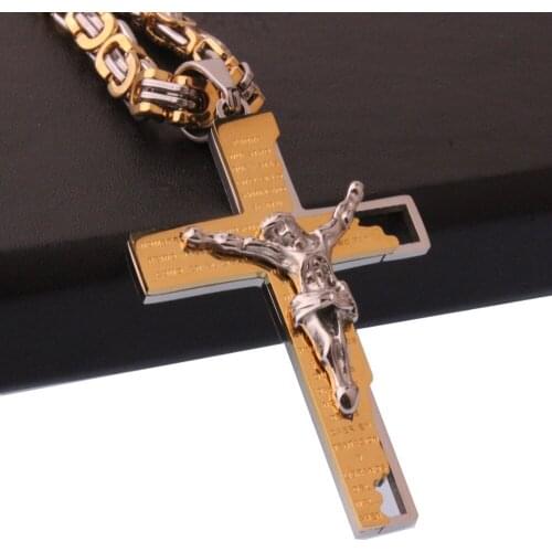 Fashion Stainless Steel Silver Gold Color Jesus Cross Pendant Byzantine Necklaces Christian Religion Pendants & Necklaces