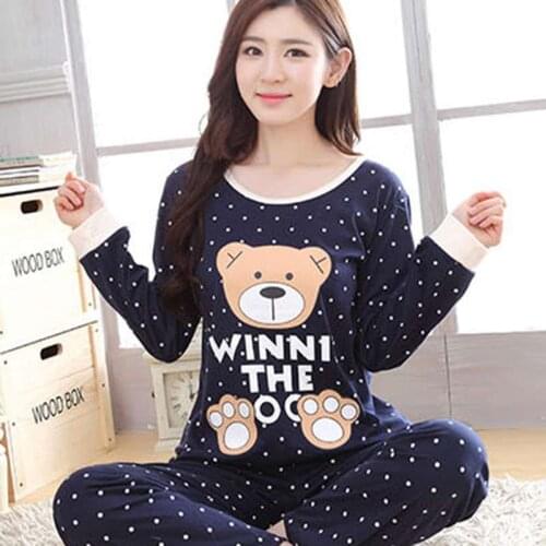 Autumn Winter Pajama Sets Womens Cartoon Print Long Sleeves Pajama Sweet Cute Female Loose Sleepwear