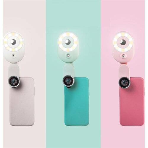 Portable Selfie Fill Light Adjustable Brightness Shooting Light Wide-angle Lens for Phone Live Meeting Lighting Kits