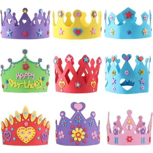 Quevinal 200PCS EVA Foam Birthday Crown for Children Birthday Party Caps Self-adhesive DIY Handmade 3D Eva Crown Hat Craft Kits