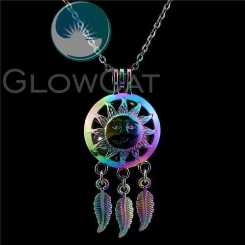 C798 Rainbow Dream Catcher Cute Sun Face Beads Cage Essential Oil Diffuser Oyster Pearl Cage Locket Necklace Girl Friend