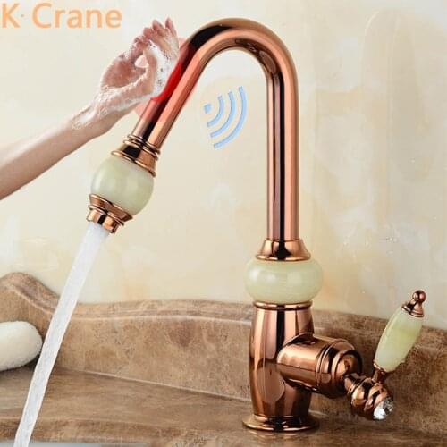 Rose Gold Touch Faucet Kitchen Pull Down Smart Sensor Tap Sink Hot Cold Water Mixer Automatic Crane Luxury Antique Copper Grifo