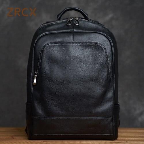 ZRCX Genuine Leather Mens Shoulder Backpack Cow Leather Multifunctional Travel Bag Leisure Backpack Computer Bag for 16inch