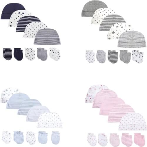 2021 Unisex Baby Hats+Gloves Headwear Cotton Solid Newborn Nightcap Fitted Baby Boys Girls Sets Print Cartoon Baby Accessories