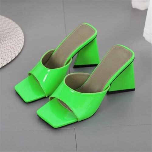 Women Slippers Fashion Green Ladies High Heel Slides Summer Outdoor Beach Sandals Strange Heels Mules Women Slip on Party Shoes