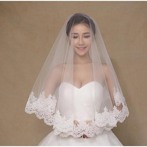 Voile Mariage 1.5 Meters Lace Edage Short Wedding Veil 2018 Hot Tulle Ivory/White Bridal Veil Wedding Accessories Velos de Novia