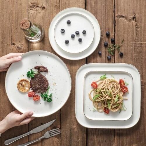 Golden rim steak spaghetti plate European luxury ceramic hotel daily tableware Nordic household breakfast fruit salad plate