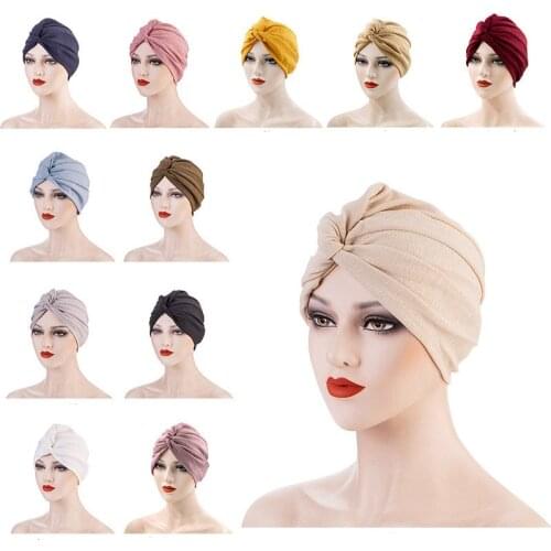 Solid Soft Bandanas Headband Hat for Women Elastic Muslim Hijabs Beanies Head Wrap Turban Cap Headwear Female Hair Accessories