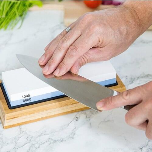 High quality Kitchen Blades Grindstone High-end Bamboo Base 1000#6000# Whetstone Outdoor Grindstone Wheel with Blade Clamp