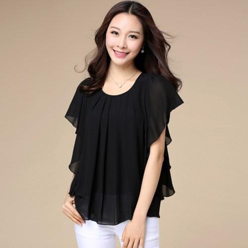 2020 Summer Women Blouse Loose Shirt O-Neck Chiffon Blouse Female Short Sleeve Blouse Plus Size 6XL 7XL 8XL batwing Shirts Tops