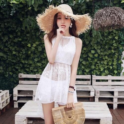 2019 New Swimsuit Womens Three-Piece Korean Hot Spring Graceful Conservative Sexy Swimsuit Split Bikini N8002