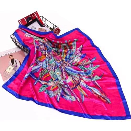 Women square silk scarf luxury designer feather mujer kerchief female bandana girl gifts fashion scarfs bufanda mujer hijab