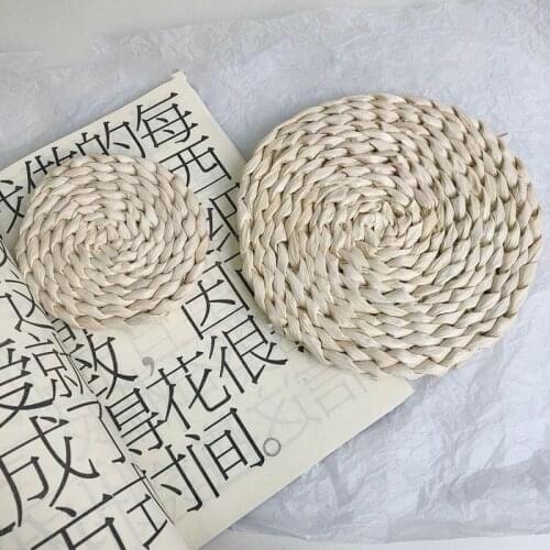 1/2Pcs Round Natural Rattan Coaster Woven Bowl Pad Insulation Placemat Non-slip Table Mat Kitchen Decor Accessories