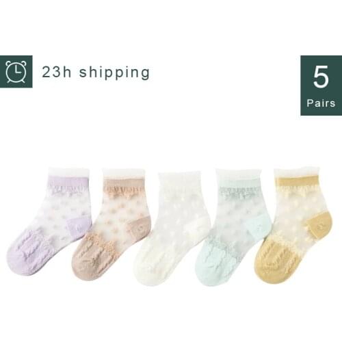 5Pairs/Set 2021 New Fashion Thin Breathable Lace Baby Socks Girls Princess Mesh Glass Silk