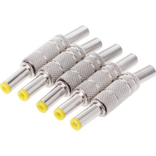 5 Pcs / Set Metal 5.5x2.1mm DC Power Male Plug Jack Adapter Connector with Yellow Head