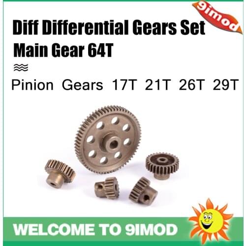 5pcs Metal Diff Differential Main Gear 5MM 64T Motor Pinion Gears 3.17MM 17T 21T 26T 29T for Traxxas Hsp Redcat 11164 RC Truck