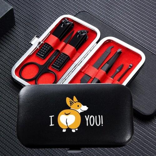 Corgi 7pcs Stainless Steel Nail Clipper Sets Cute Dog Portable Travel Manicure Trimmer Clippers Cutter Scissors Tool for Family