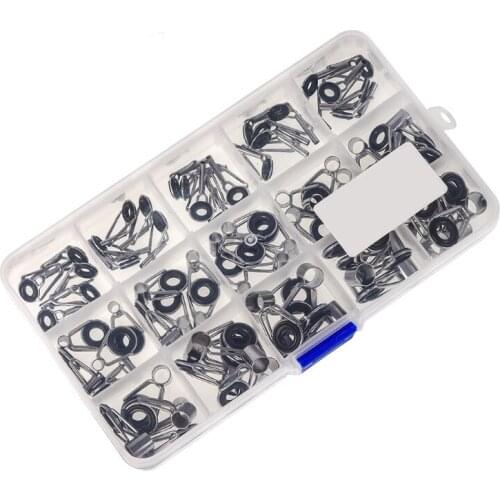 75pcs/Lot Spinning Bait Casting Fishing Rod Guides Integrated Stainless Steel Fishing Rod Eyes Ring Repair Kit with Box 24BD