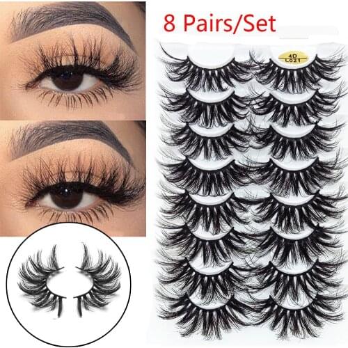 8 Pairs Mink 25mm False Eyelashes Dramatic Glam Wispy Fluffy Fake Lashes Extension Handmade Cruelty-free Eye Makeup Tools