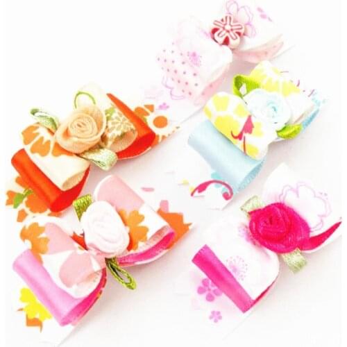 100PC/Lot Colorful Flowers Dog Grooming Bows Puppy Cat Dogs Hair Bows Pet Accessories