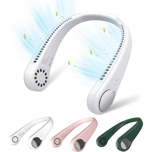 Mini Bladeless Fan 360° Rotatable Neck Hanging Fan 2000mAh USB Rechargeable Fan Mute Sports Fans Air Cooler for Home Outdoor