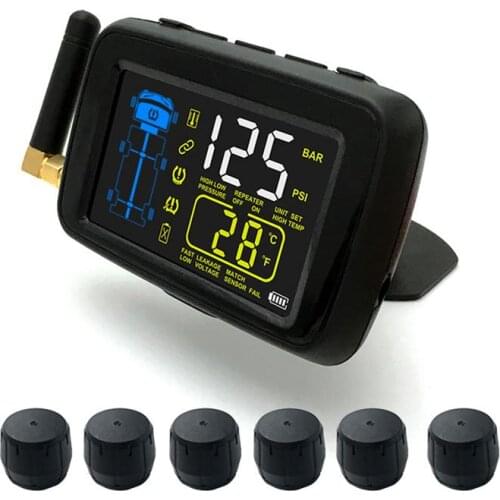 TPMS Car Wireless Tire Pressure Monitoring System 6 Wheel Tires External Sensor Color LCD Battery Replaceable Enhanced Signal