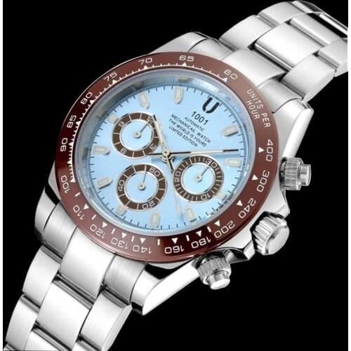 U1001 Brand Luxury Men 40mm Automatic Mechanical Watch Stainless Steel Blue Dial Wristwatch Ceramic Bezel Watches Wristwatch a
