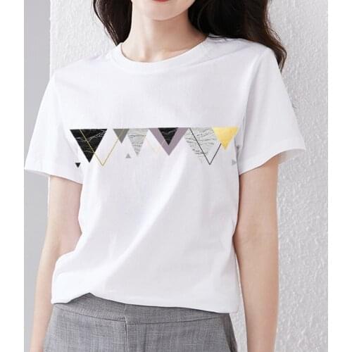 New Womens Summer Geometric Graphic Printed T-shirt Art Creative T-shirt Top Casual Slim Comfortable Commuter Lady Short Sleeve