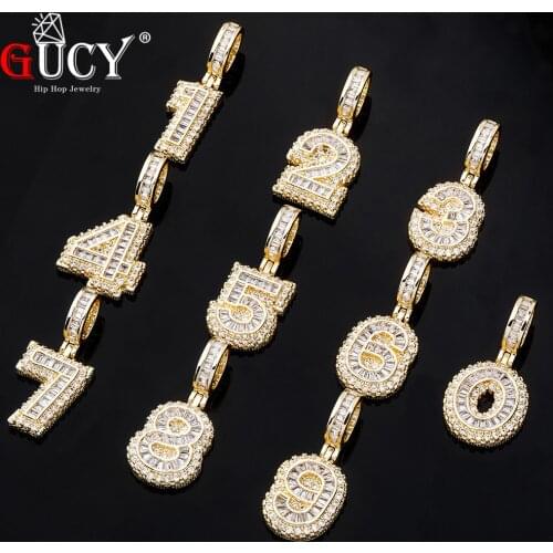 GUCY Hip Hop 0-9 Baguette Numbers Chain Necklaces & Pendant For Men Women Full Iced Out Cubic Zircon Hiphop Jewelry For Gift