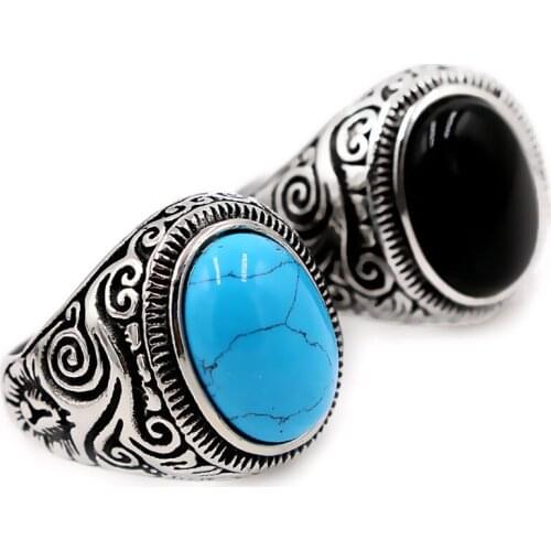 Natural Oval Opal Green Stone Ring 316L Stainless steel steam ram Men Women punk ring man Band gothic rings Jewelry Gift
