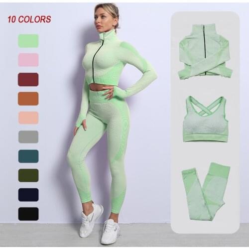 New Colors Seamless Sport Yoga Suit Women Gym Clothes Athletic Wear Fitness Pants Sports Bra Crop Top Long Sleeve Workout Set